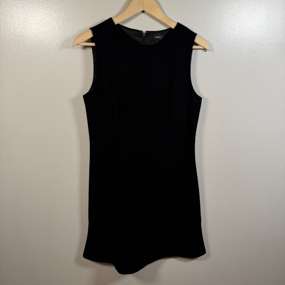 Theory Maxyne Crepe Sheath Dress Size 6 Black Career Office Work Business